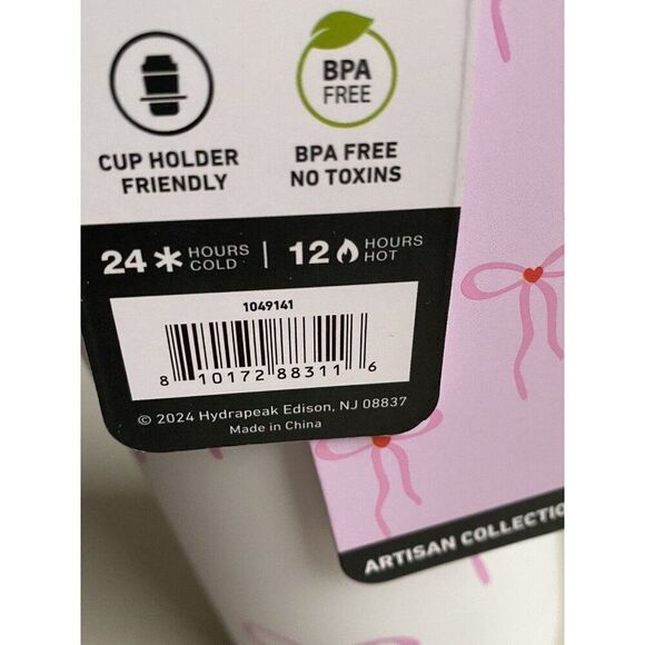 Hydrapeak Pink Bow Coquette Tumbler Water Bottle 32 Oz Leak Proof Limited NEW - Picture 5 of 11